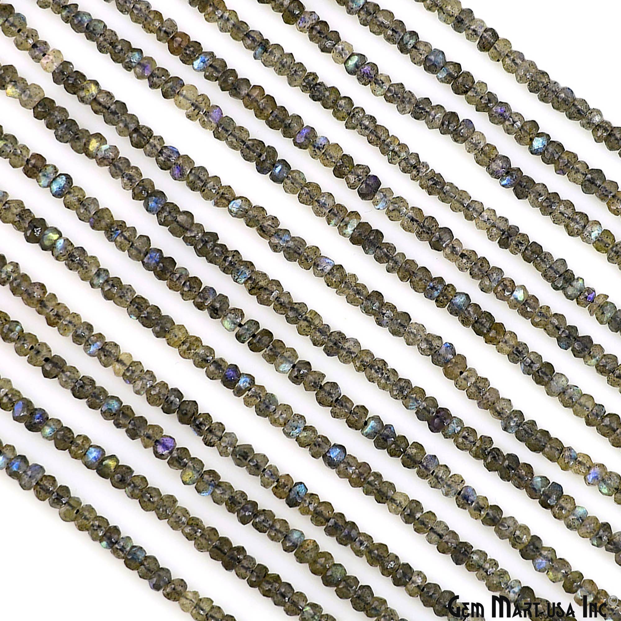GemMartUSA - Vendita all'ingrosso Perline - Perline Rondelle in Labradorite, filo di pietre preziose da 31,75 cm, 3-4 mm2
