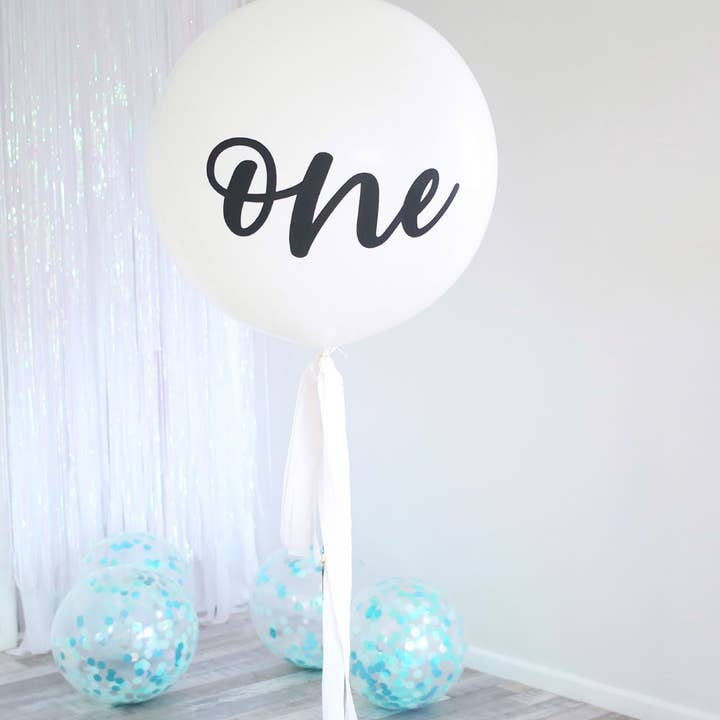Illume Partyware - Wholesale Balloon - Balloon Jumbo Round Printed One - White With Black Print1