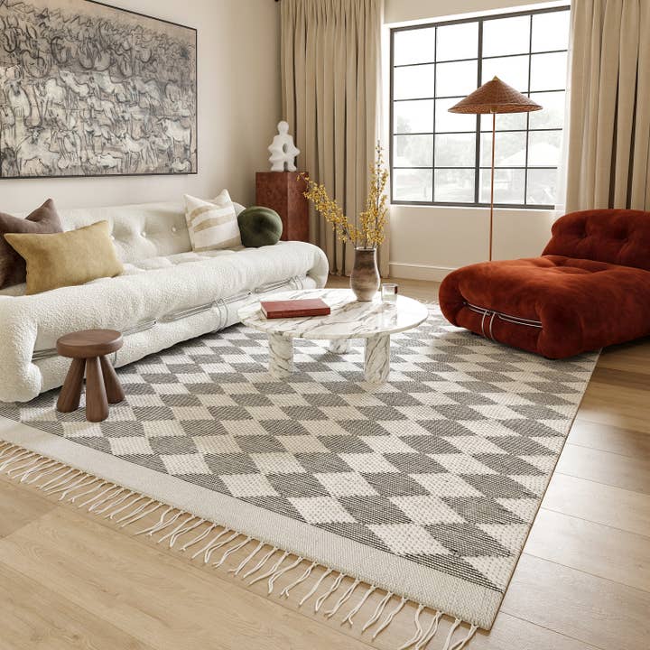 Grey Fractal Diamond Wool Area Rug for wholesale on Faire