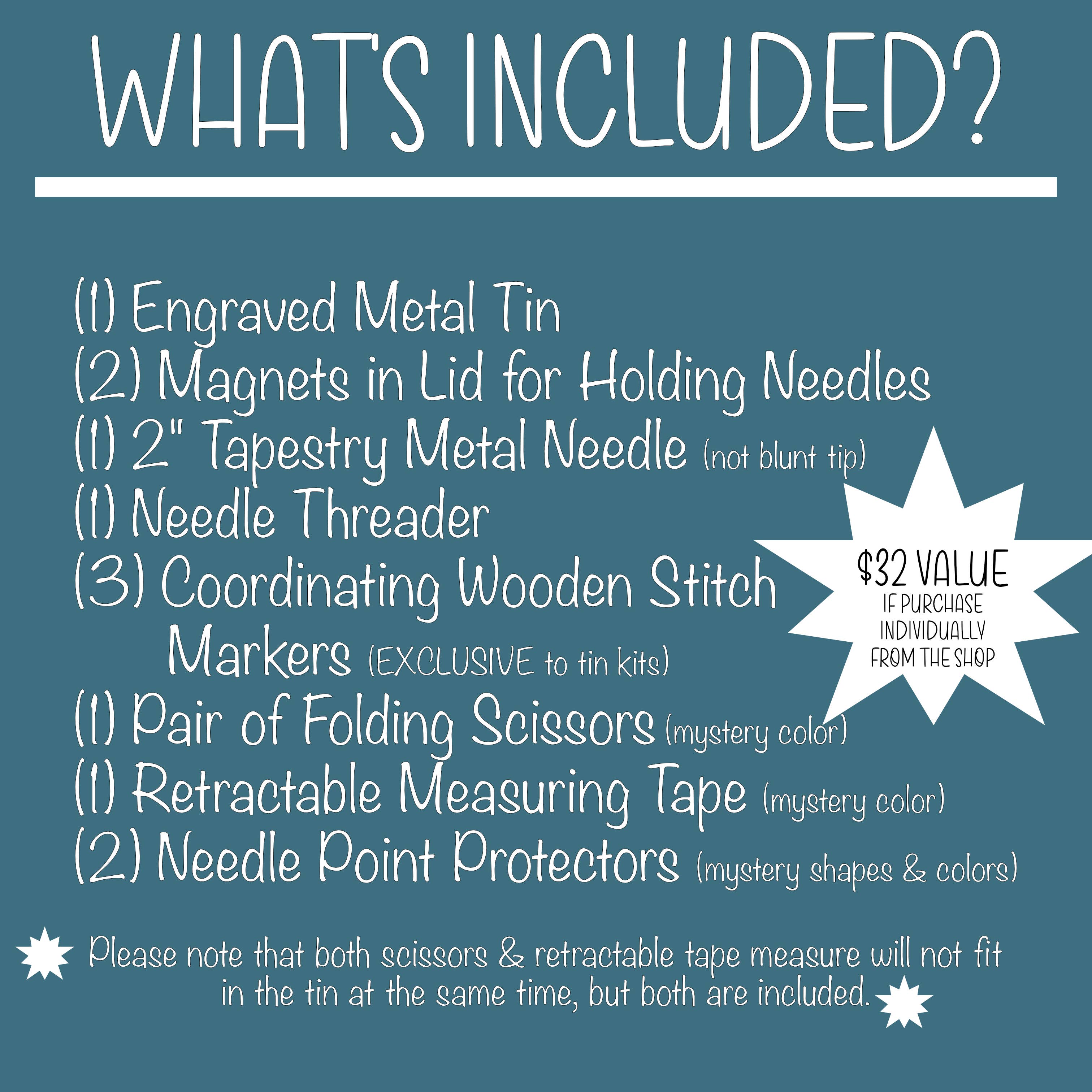 Art by Erica H & Rebel Stitchers - Wholesale Knitting/Crochet Supplies - Chrysanthemum Notions Metal Tin Kit w/ Magnets Needle Holder3