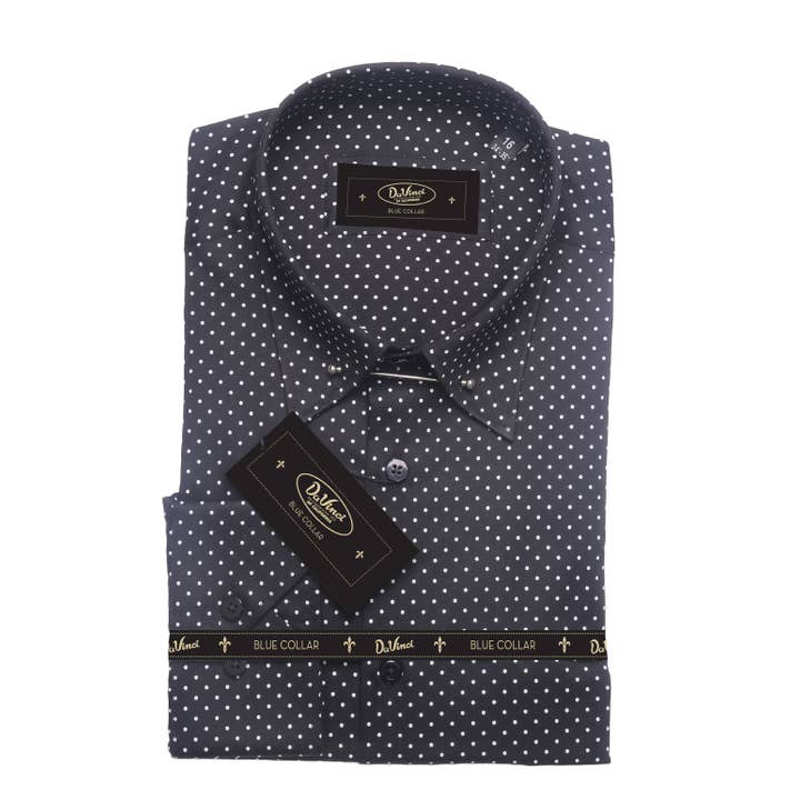 Virgoan Wish LLC - Wholesale Button Down Shirt - Men's - Da Vinci Blue Collar | Pin Collar Polkadot shirt