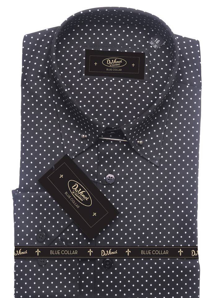 Da Vinci Blue Collar | Pin Collar Polkadot shirt for wholesale by Virgoan Wish LLC