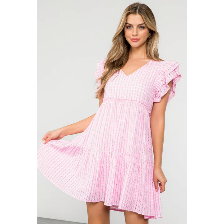 Flutter Sleeve Stripe Pattern Dress for wholesale by THML