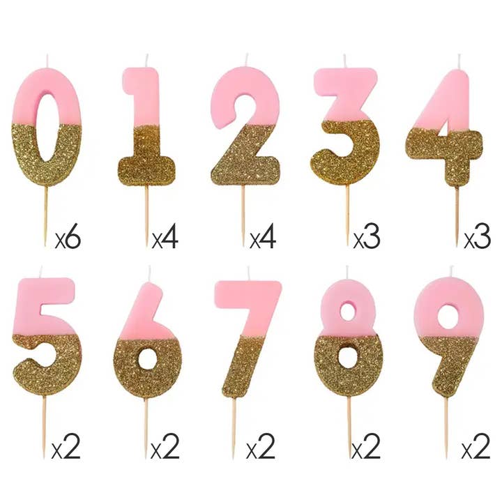 Pink Glitter Number Birthday Candles Set | 0-9 | 30 Pack | for wholesale by Talking Tables UK