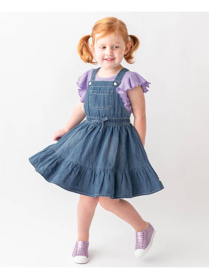 Blue Girls Light Wash Denim Overall Jumper Dress
for wholesale on Faire7