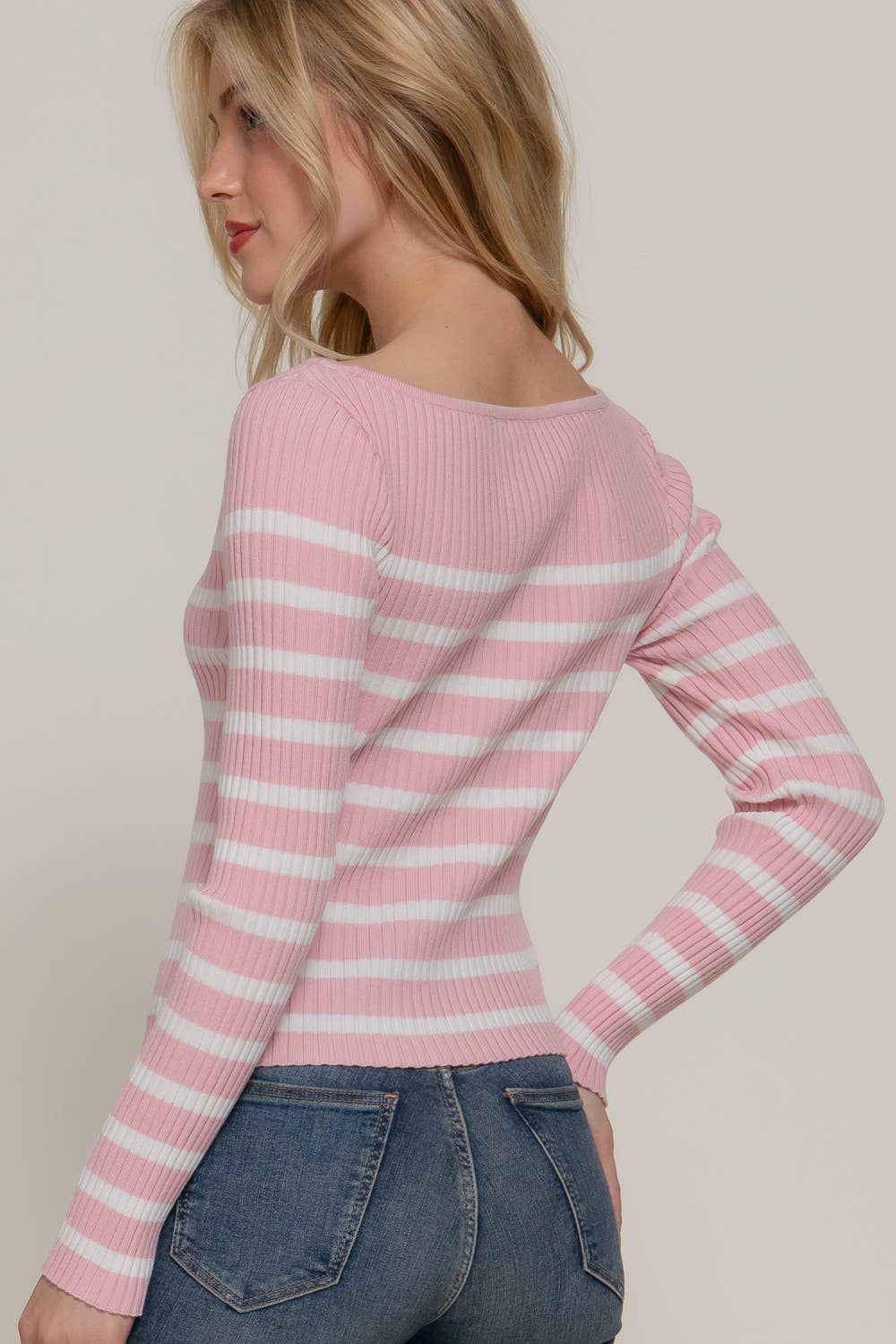 Active Basic | Active USA - Wholesale Knit Sweater - Women's - Long Sleeve Boat Neck Stripe Sweater17