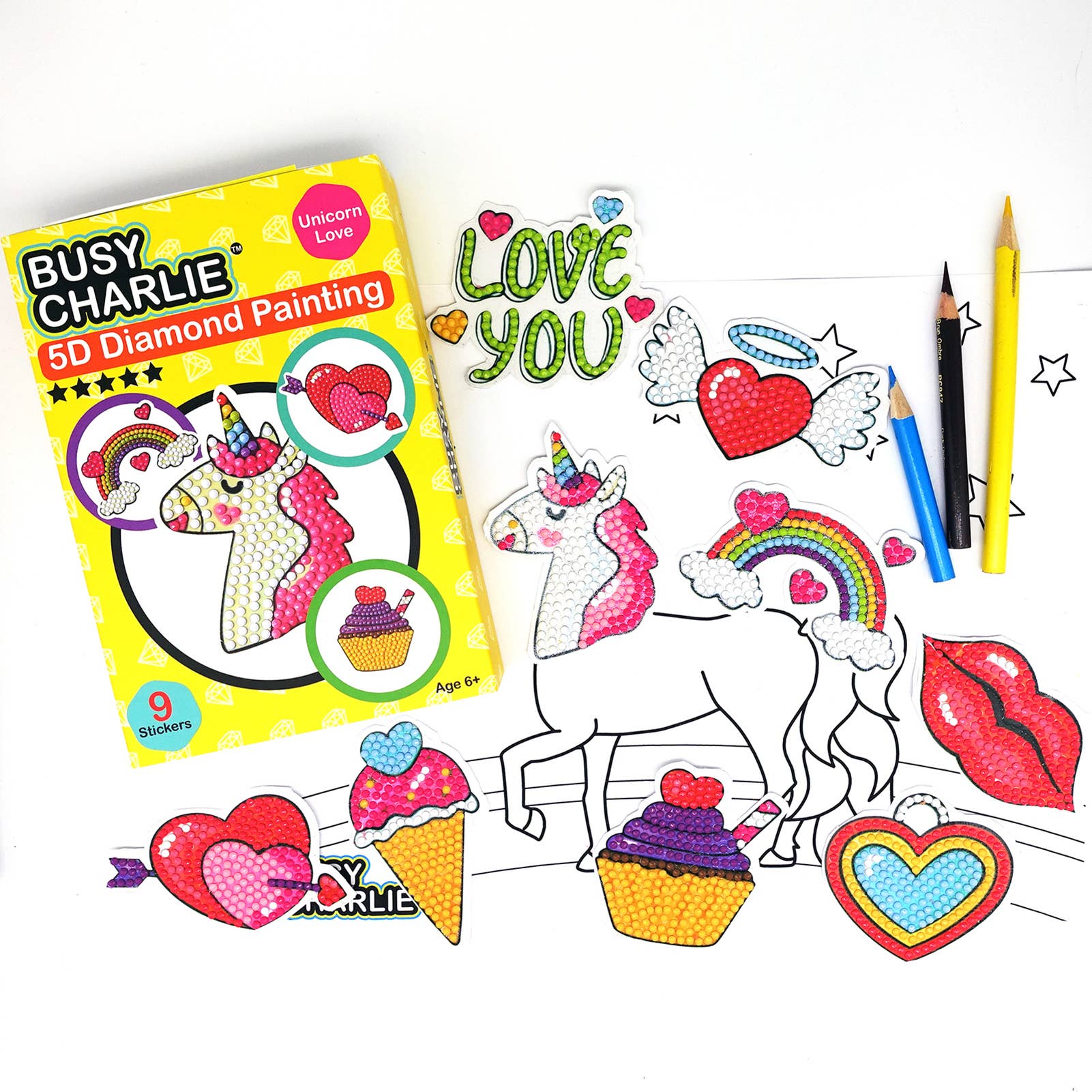 Busy Charlie LLC – Kit de artesanato DIY - Criança por atacado – Kit de pintura de diamante 5D para crianças - Unicorn Love5
