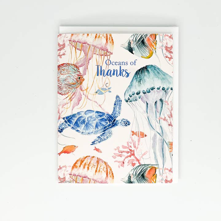 Melissa Hyatt - Venta al por mayor Tarjetas de agradecimiento - Tarjeta de felicitación en acuarela "Océanos de Gracias"1