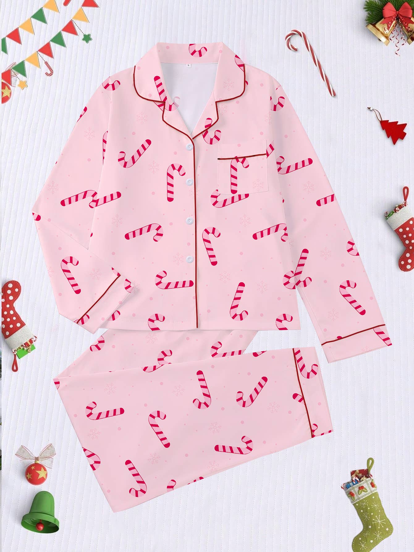 Rosa Clothing - Wholesale Sleepwear Set - Women's - Cozy & Soft Christmas Theme Print Long Pajama Set8