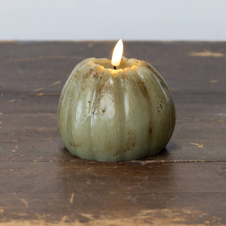 Ragon House - Wholesale Flameless Candle - 4" GREEN 3D FLAME TALL PUMPKIN CANDLE4