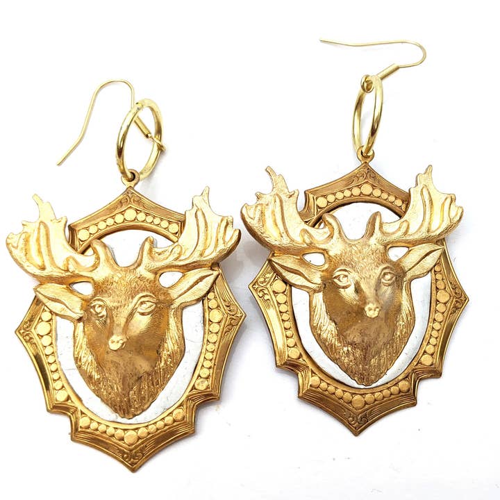 Gay Isber Designs – Großhandel Ohrhänger – 3D-Ohrringe mit Hirsch oder Elch auf einem Messingrahmen, Gay Isber, Geschenktüte, USA Brass, Größe XL, Damen6