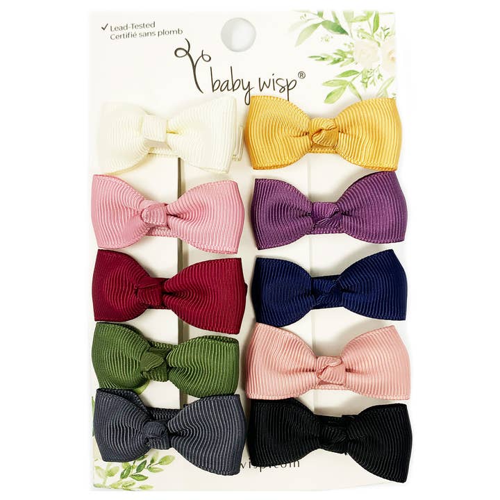 Baby Wisp - Wholesale Hair Bow - Kids - 10 Bows Diya Ribbon Hair Bows Alligator Clips - Warm Colors