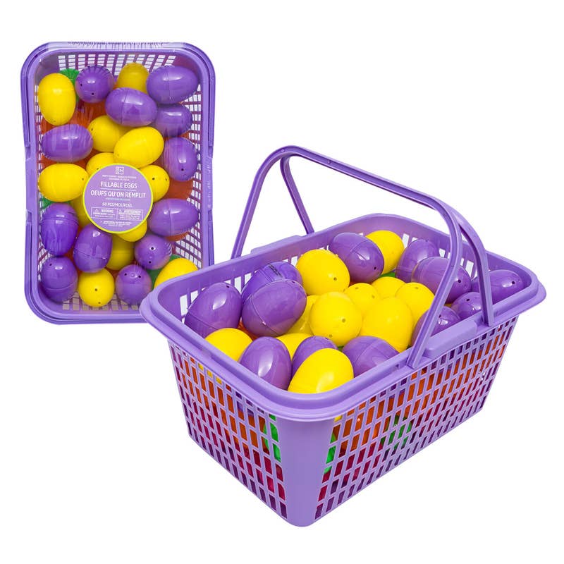 Deluxe Import Trading - Wholesale Easter card - Fillable Plastic Easter Eggs with Basket  60 Pieces0