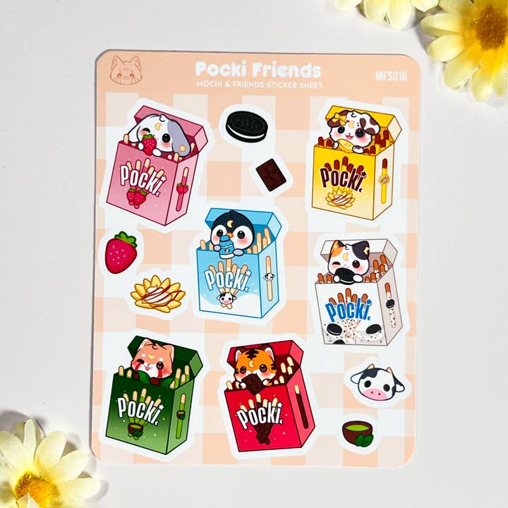 Pocki Friends Sticker Sheet for wholesale by MaeMunchiesCo