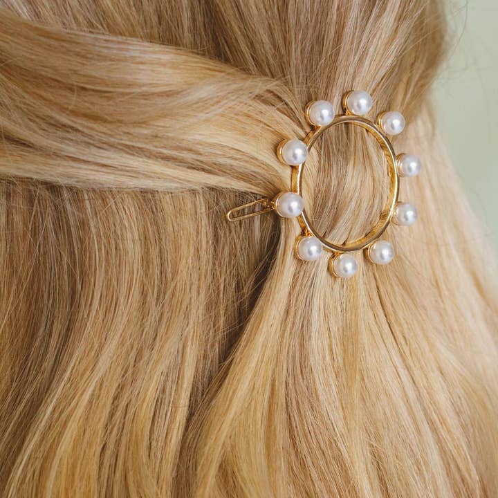 Shop ANDi - Wholesale Barrette - Women's - Cleo Gold Circle Pearl Barrette Clip