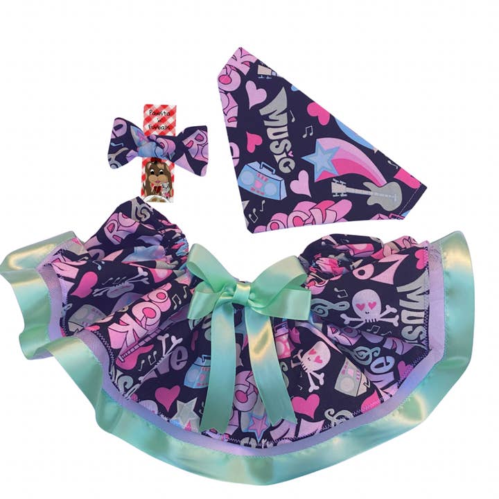 Pawsta N Furballs - Wholesale Pet Bandana - Dog - Love & Rock 'n' Roll Pet Bandana, Tutu, and Bow