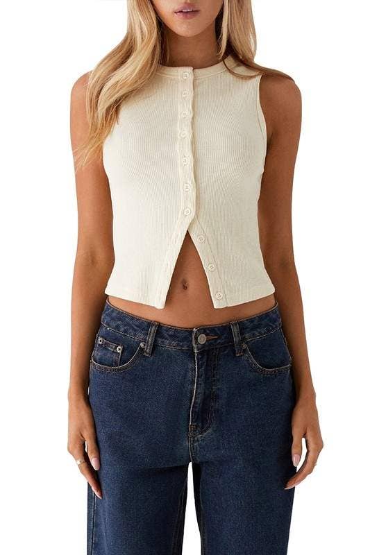 Fashion Combination - Wholesale Knit Sweater - Women's - sleeveless button front crop3