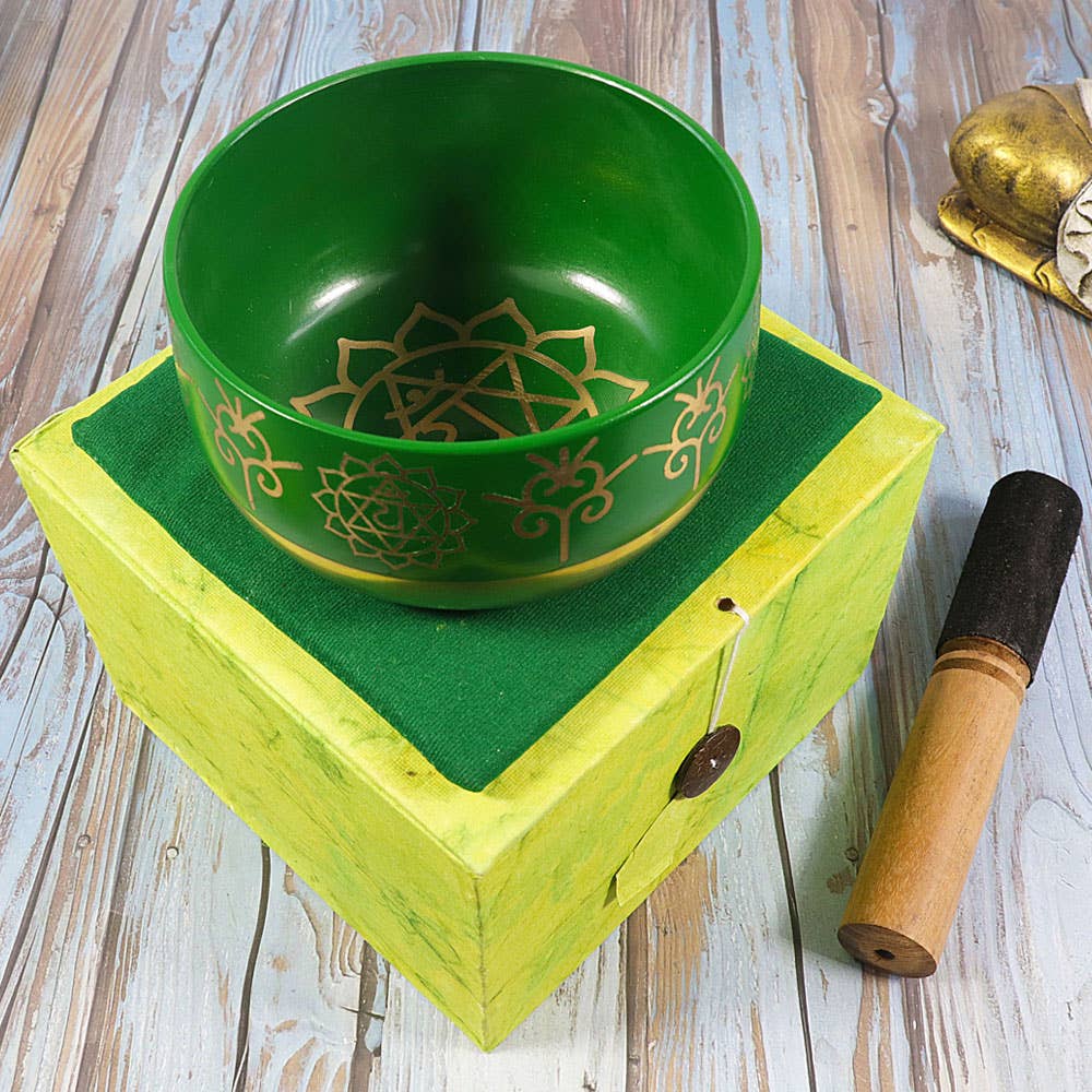 Natures Artifacts Inc - Wholesale Meditation Supplies - Heart Green Chakra Singing Bowl Gift Set1