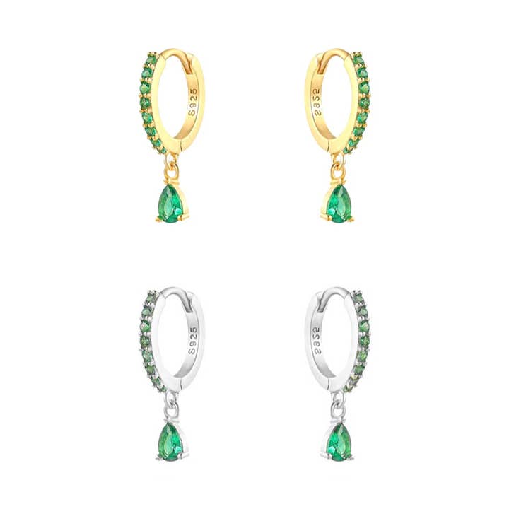 Dangling Emerald Green Pave Huggies Hoops for wholesale by KIKICHIC