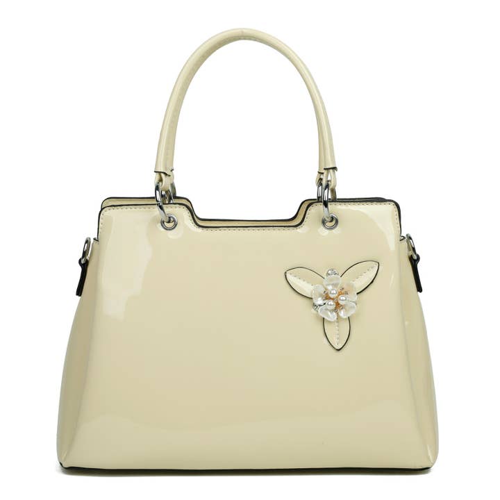 2078 Flower Details Patent Tote Bag- for wholesale by Superbia