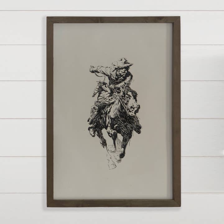 Hangout Home - Wholesale Art Print - Galloping Cowboy - Ranch House Canvas Art - Wood Framed Art