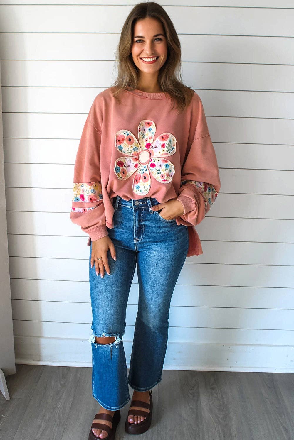 PRETTY BASH - Wholesale Sweatshirt - Women's - Floral Patchwork Long Sleeve Sweatshirt1