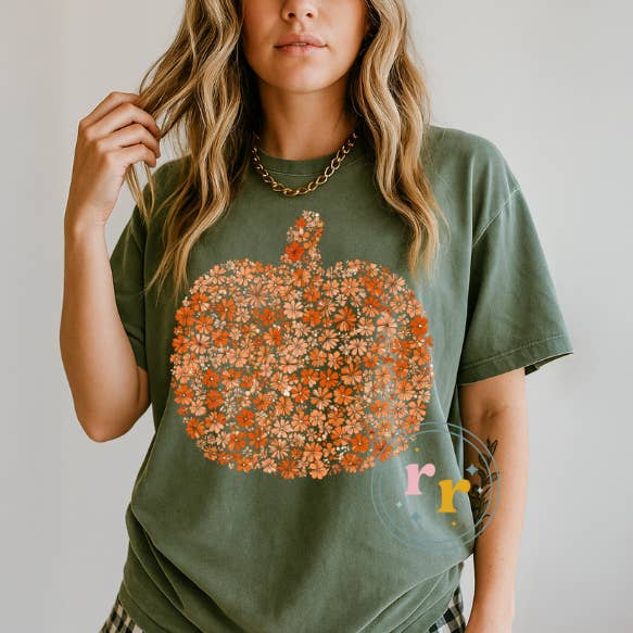 Floral Pumpkin Fall Graphic Tee for wholesale by Rebellious Rose LLC
