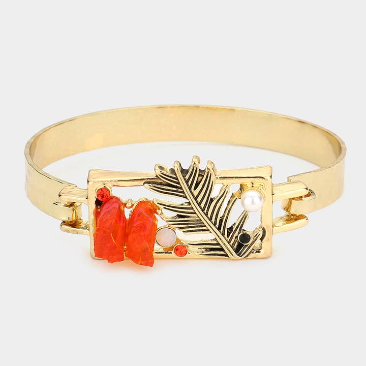 Sensibling Corp. - Wholesale Bangle Bracelet - Crystal Pearl Raw Quartz Feather Hook Bracelet2