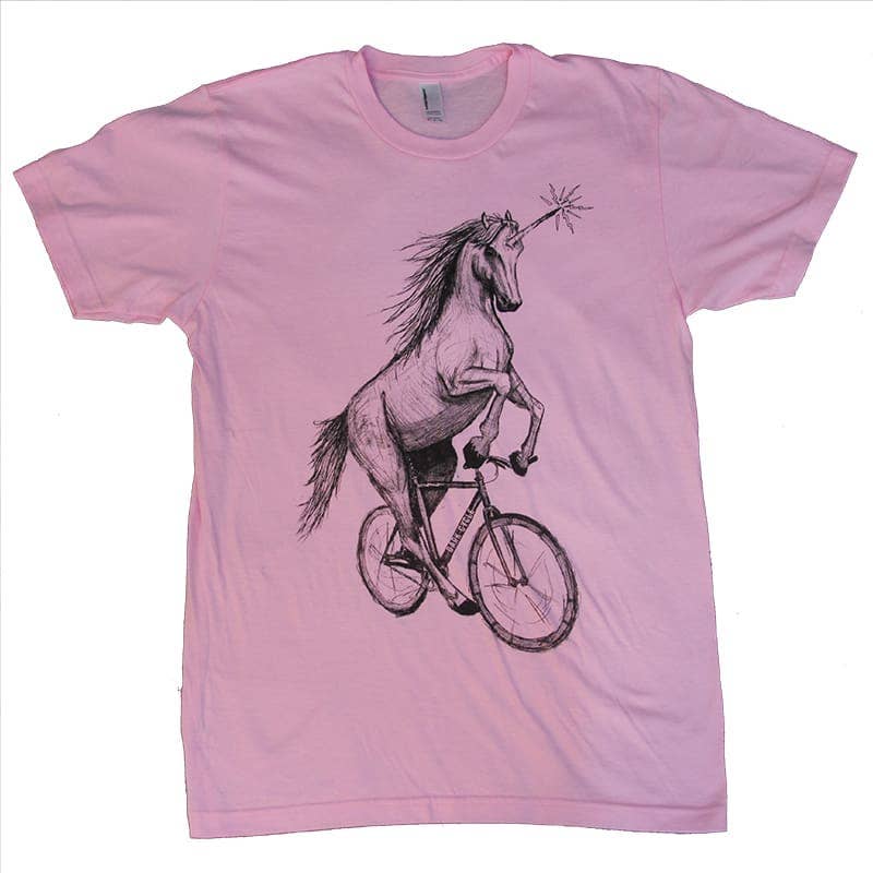 Dark Cycle Clothing - Wholesale Screen Printed T-Shirt - Unisex - Unicorn on A Bicycle Men's/Unisex Shirt3