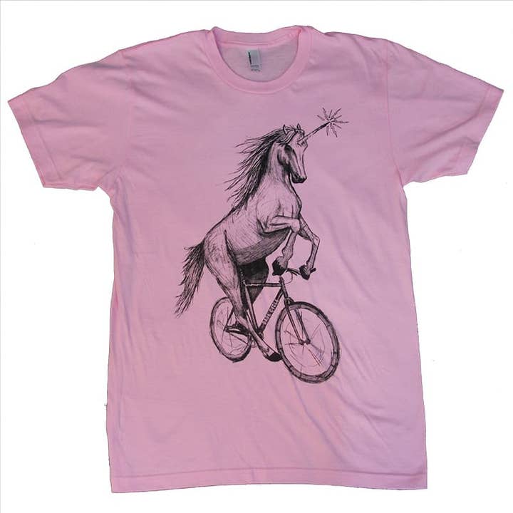 Dark Cycle Clothing - Wholesale Screen Printed T-Shirt - Unisex - Unicorn on A Bicycle Men's/Unisex Shirt3