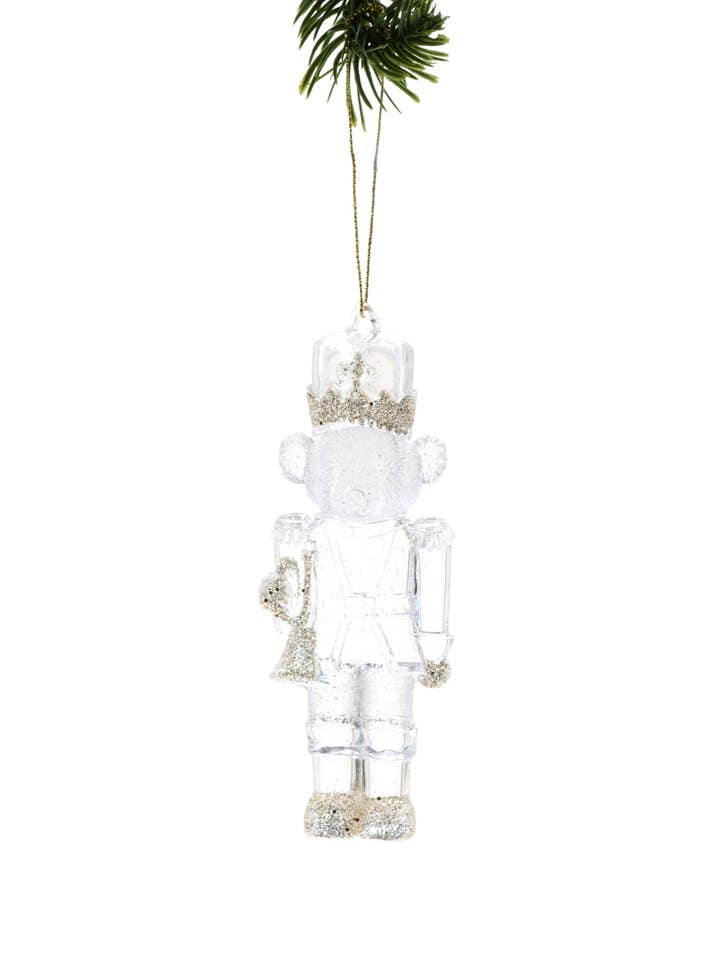 Clear/Gold Bear Soldier Ornament with Trumpet for wholesale by Starlight Collection