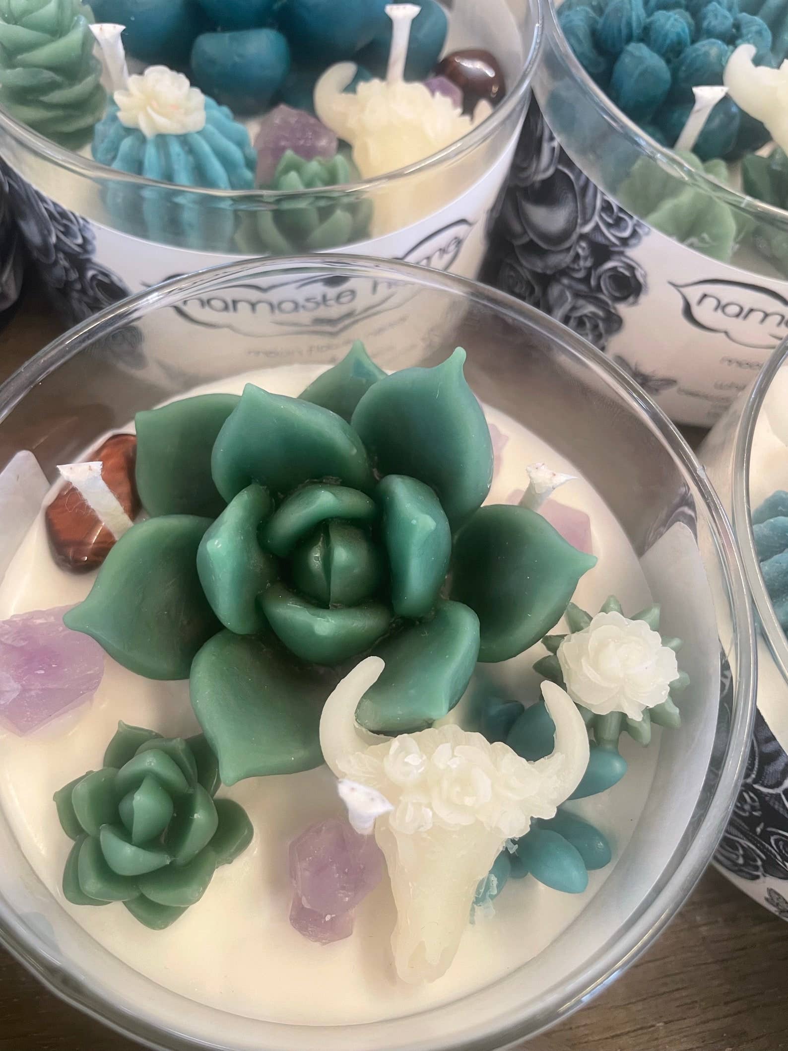 Namaste Home - Wholesale Jar/Filled Candle - Succulent Crystal Terrarium Candles, Echeveria Desert Candle8