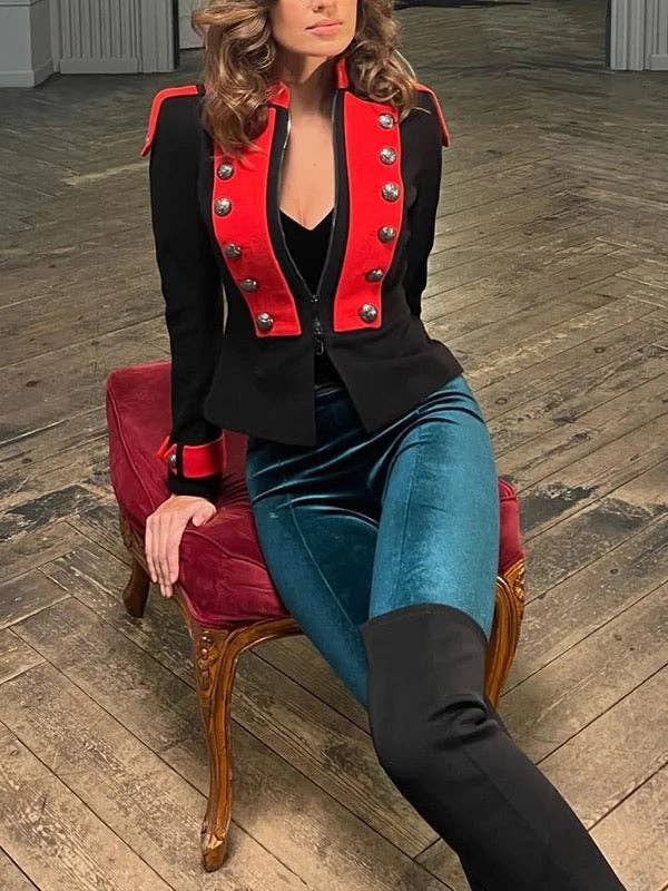 BLACK Long Sleeves Loose Buttoned Zipper Collar Outerwear for wholesale on Faire