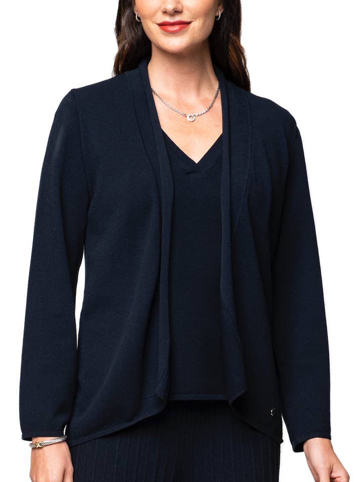 Cárdigan Amy con cuello de chal, azul marino oscuro para venta al por mayor de Biana