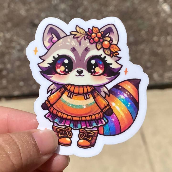 Autocollant de raton laveur confortable d'automne pour la vente par Kailex Boutique Wholesale