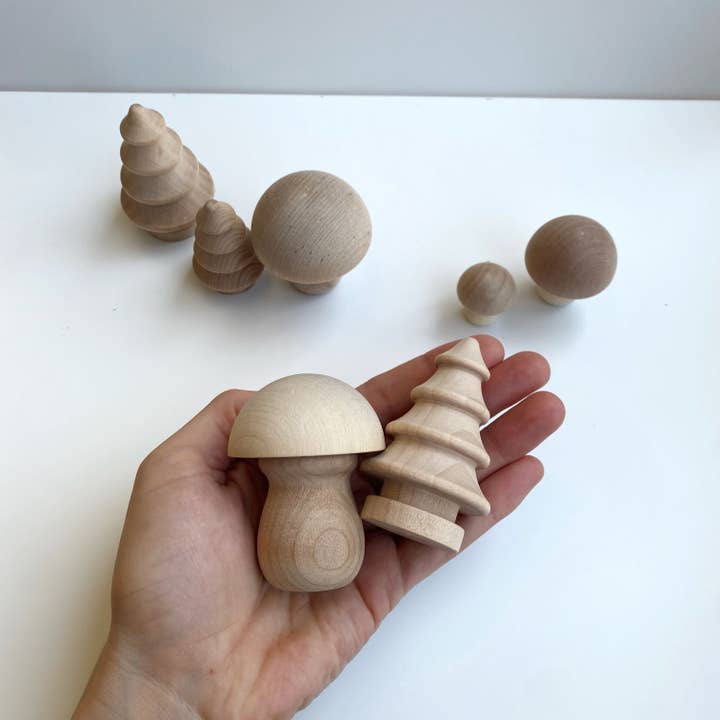 Taylored Toys - Wholesale Wood Toy - Kids - Forest Wood Mushroom Set | Tree Set Montessori Pretend Play