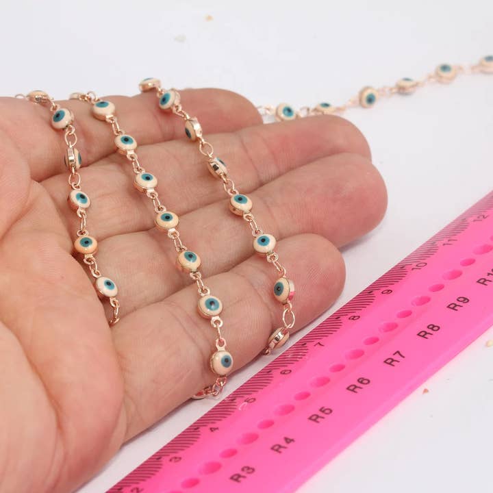 4x6mm Rosaguld Belagt Ondt Øje Perlekæde, BXB184 for engroshandel hos QueenJewelryM