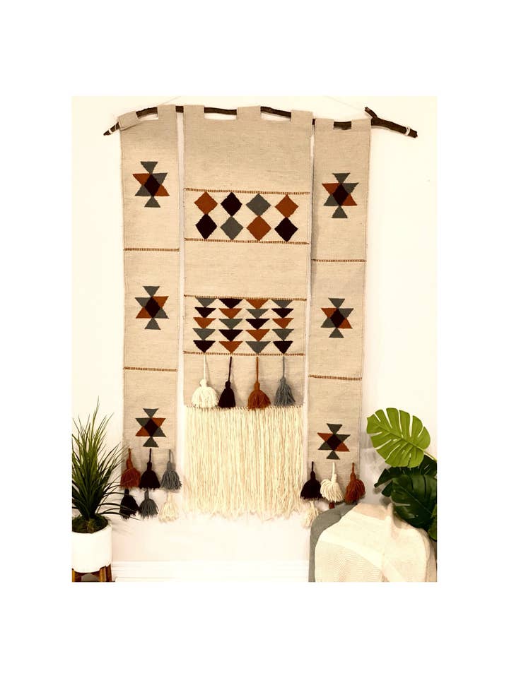 Handwoven Geometric Boho Wallhanging with Tassels for wholesale by Cushy