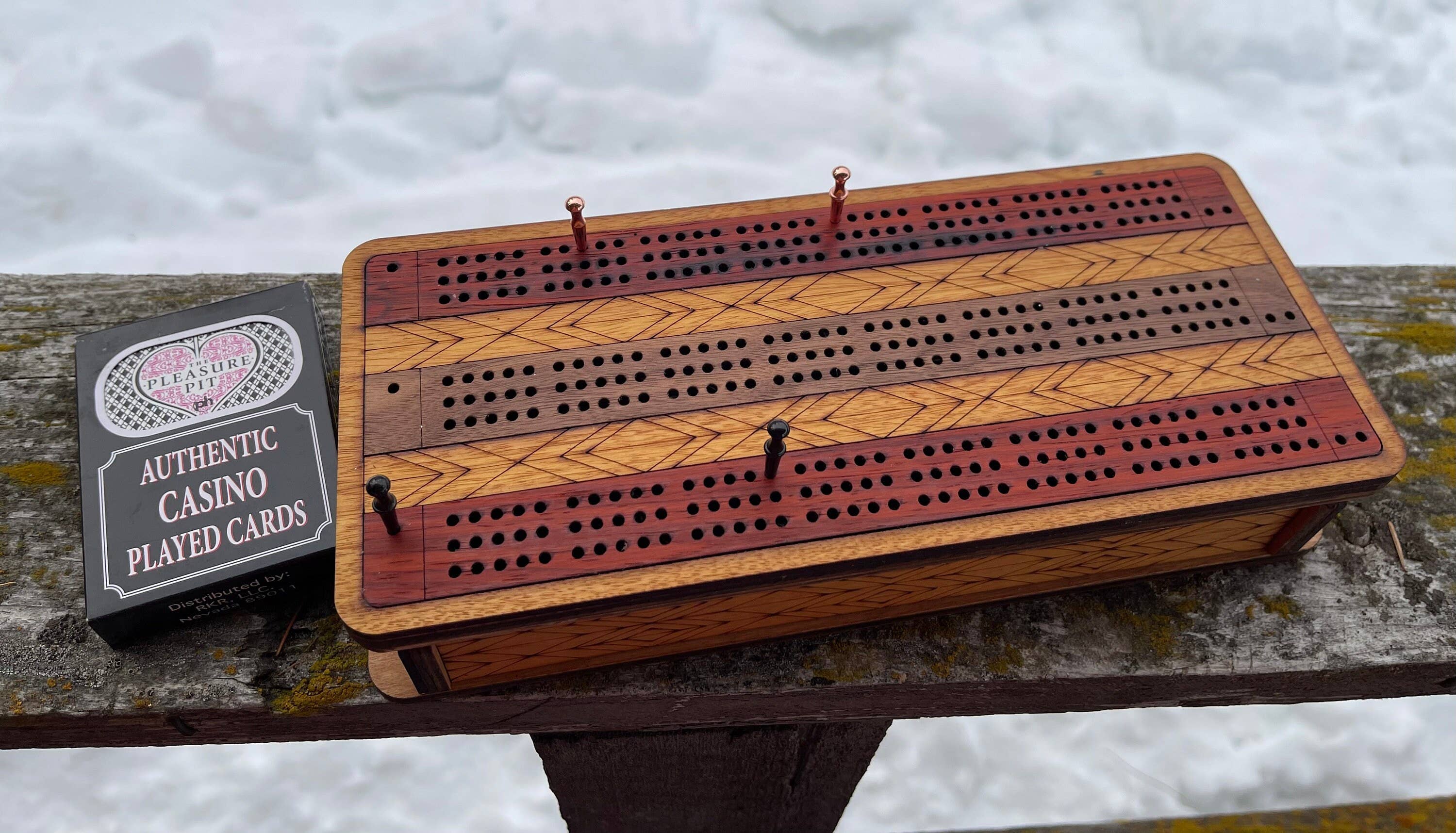 Through The Fire Design - Wholesale Board Game - Wooden Cribbage Board Game, Exotic Hardwood Inlay , Father’s1