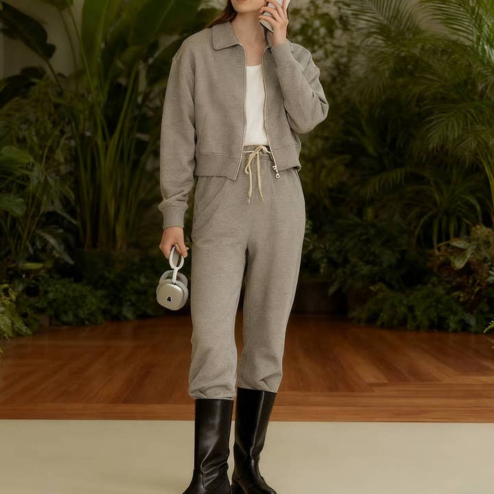 Casual Lapel Top Sweatpants And Sportswear Set for wholesale by Lovenne