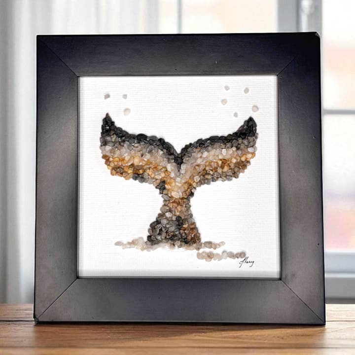 Whale Tail Mini Mosaic Pebble Art (4x4 Original) for wholesale by Coastal art co.