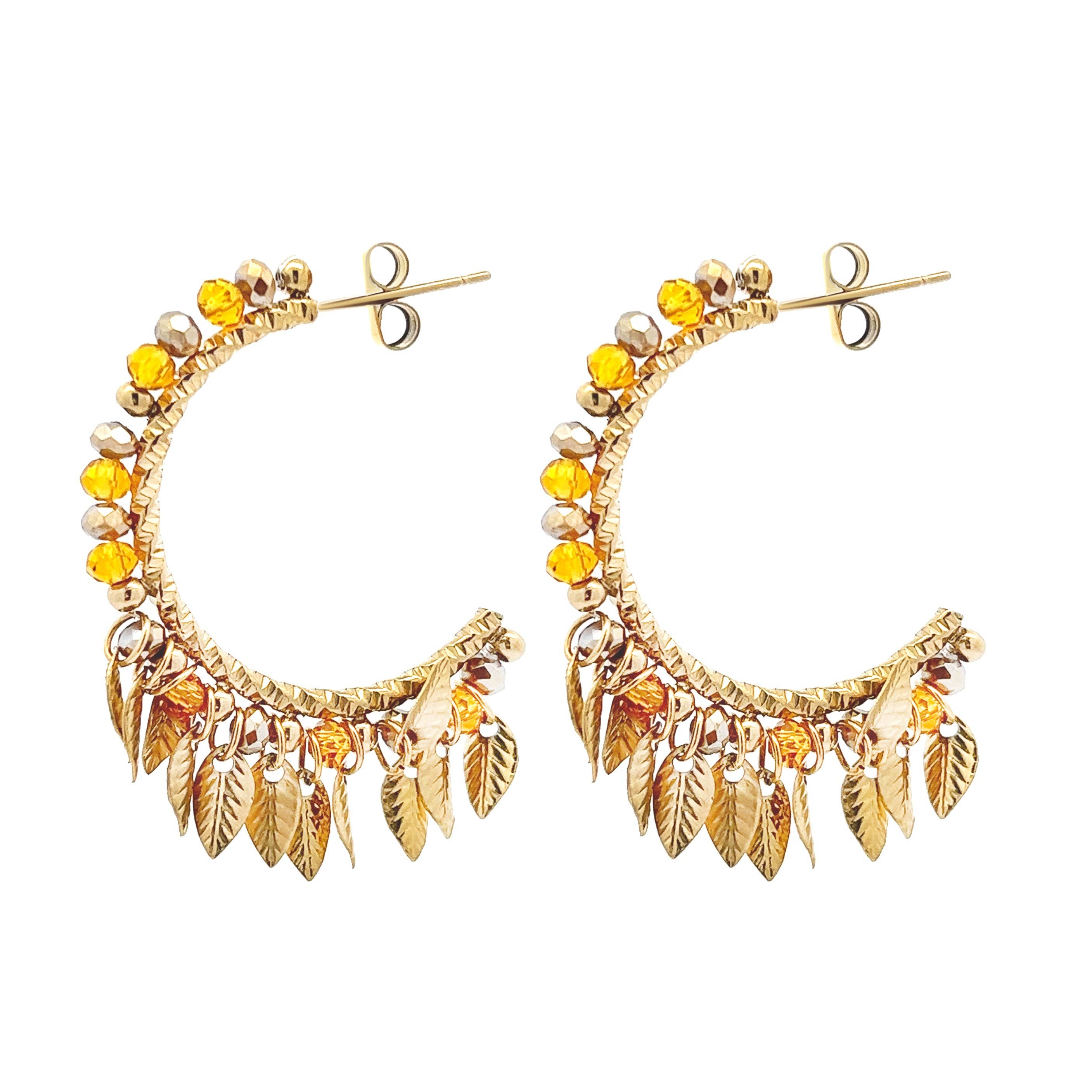 AMORINO SRL - Wholesale Hoop Earrings - Leaves Crystal Earring - NK22111D2001