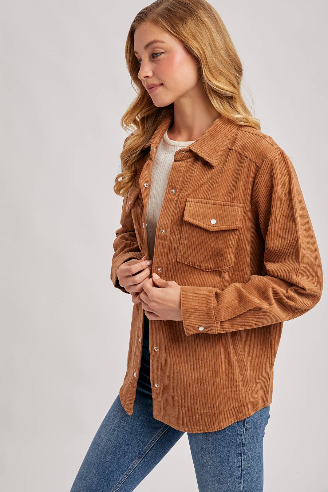 Bluivy - Wholesale Shirt Jacket/Shacket - Women's - CORDUROY BUTTON DOWN SHACKET WITH POCKETS4