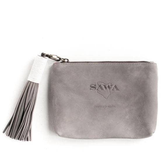 Grey Leather Beading Pouch for wholesale by The Sawa Shop