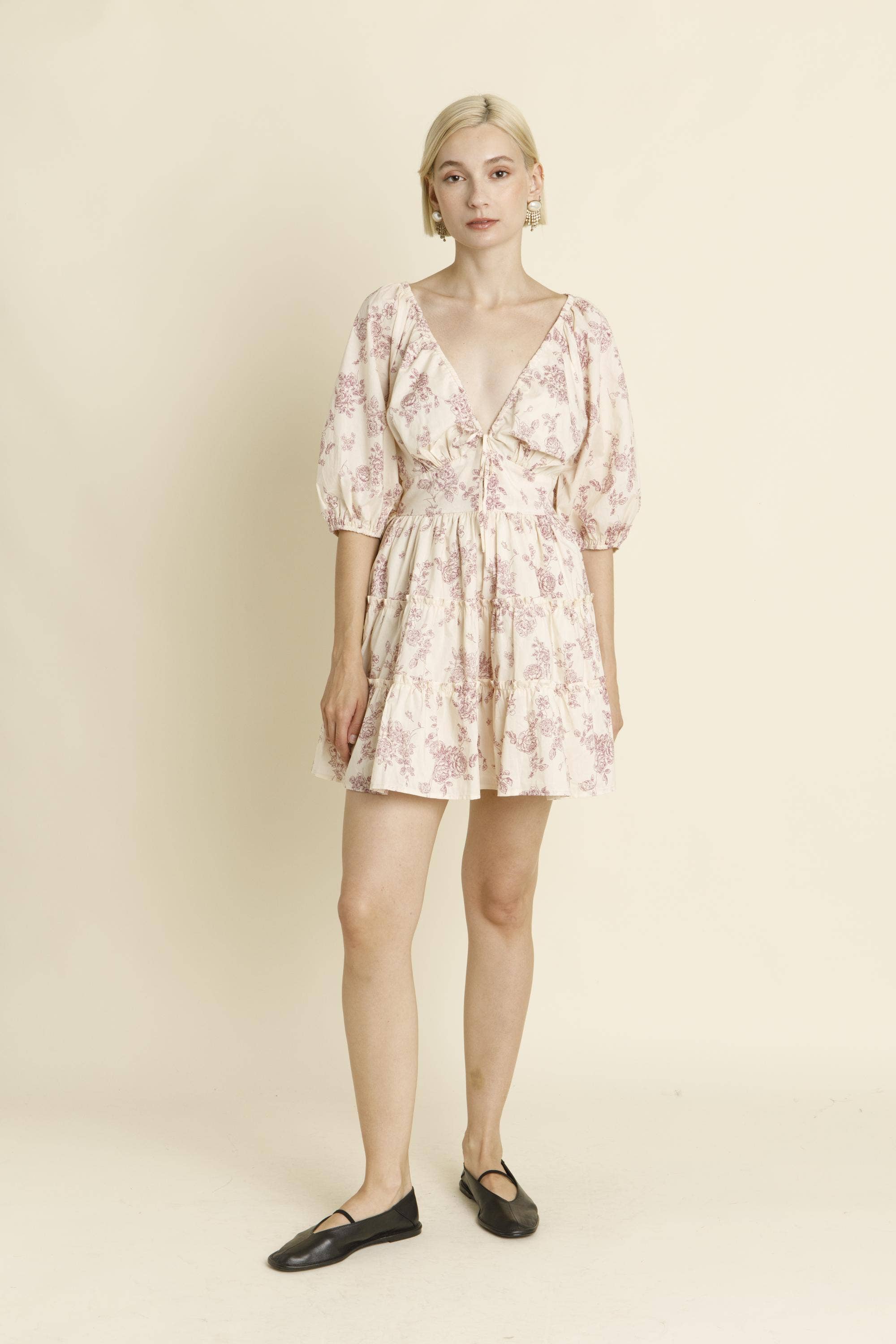 Aureum – wholesale Dress – Women's – AD1912 - FLORAL RUCHED MINI DRESS3