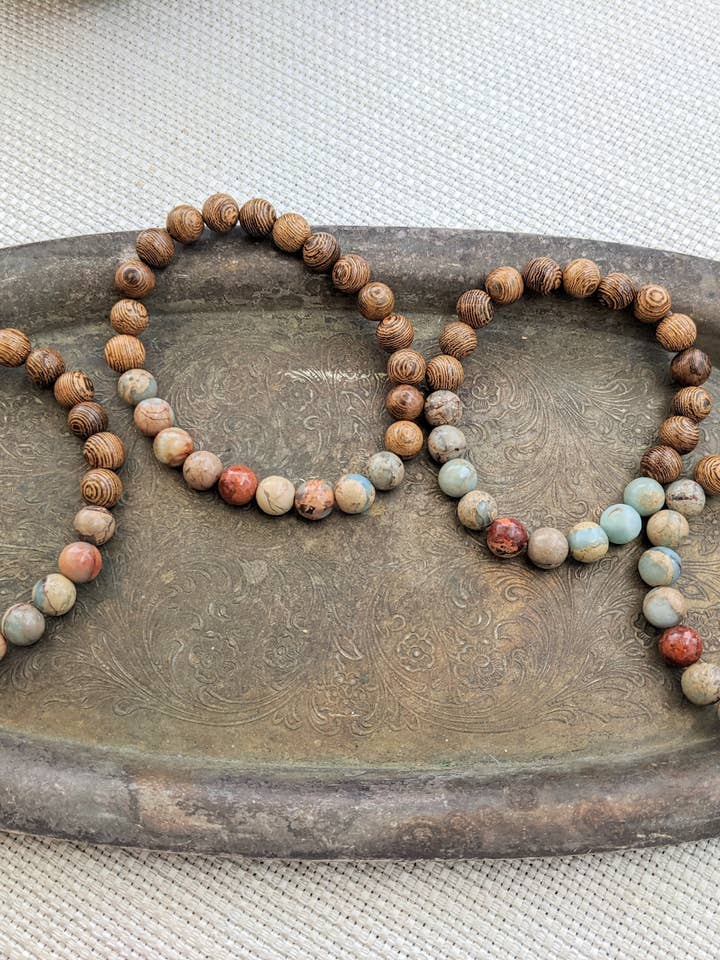 Aqua Terra Jaspis och Träarmband (Finns i olika storlekar) för wholesale av JFOX Jewelry
