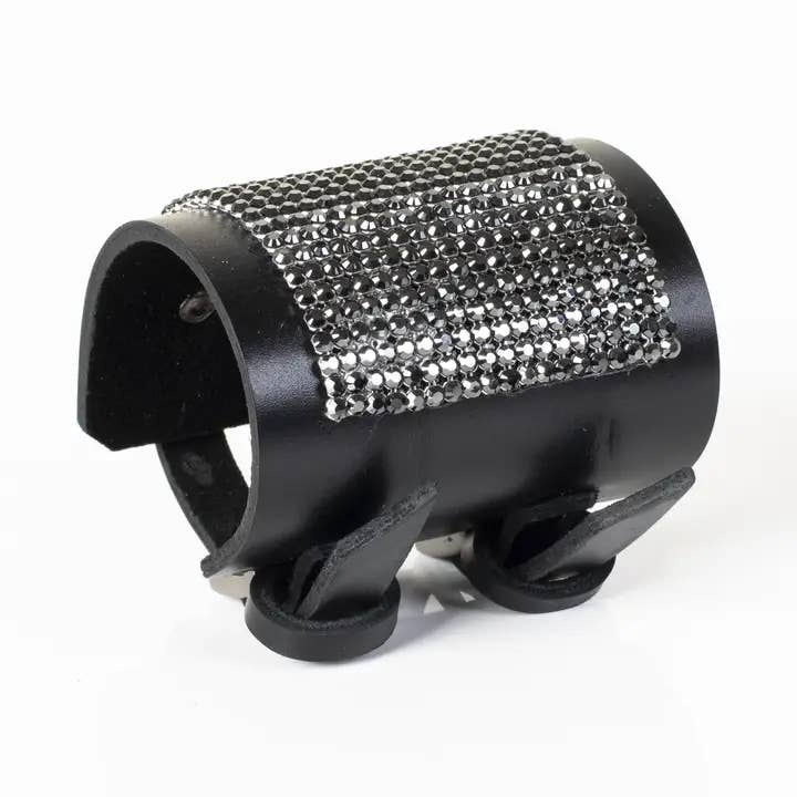 The Siren Black Crystal Leather Cuff for wholesale by The Dark