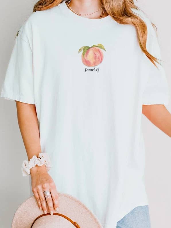 Casual Peach Fruit Print Loose T-Shirt for wholesale by Rosa Clothing