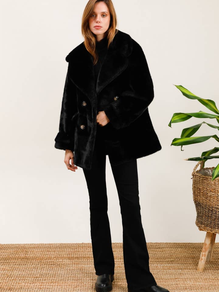 MOOYA - Vente Manteau en fourrure/fausse fourrure – femme - Manteau fausse fourrure double boutonnage - DD0022