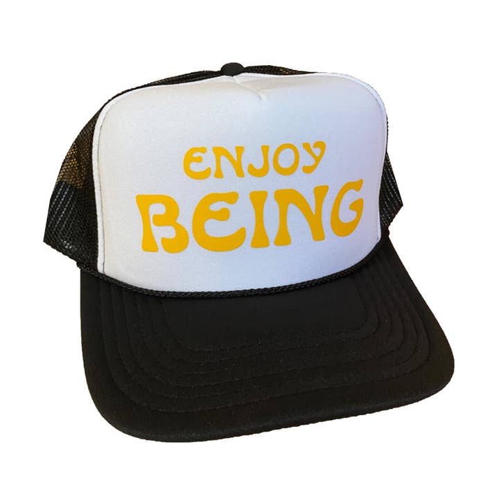 Enjoy Being Trucker Hat B+W for wholesale by Buffalo Road Hats